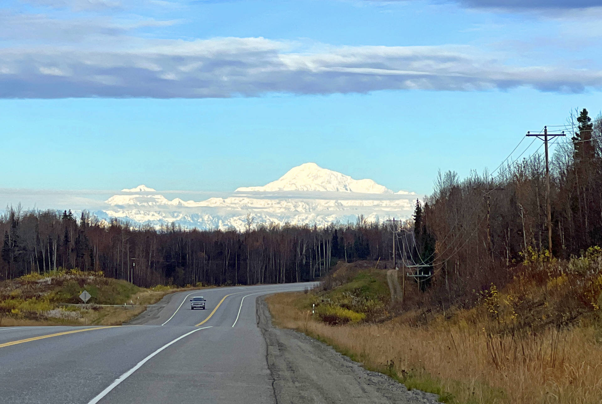 View to the North to Denali Mountain from Parks Highway near Willow, Alaska. Photo: Fyodor Soloview.